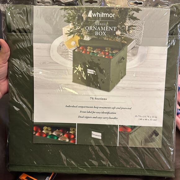 Whitmor Large Ornament Box 75 Sections Green. Dual Zippers. Easy Carry Handles - Picture 4 of 4